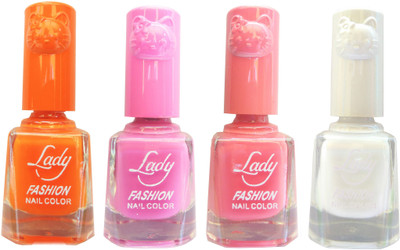 

Lady Fashion Colour Cap Insta Dry Nail polish (Evergreen Colours) Orange,Pink,Pink,White(Pack of 4)