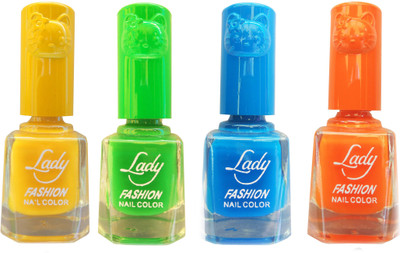 

Lady Fashion Colour Cap Insta Dry Nail polish (Evergreen Colours) Yellow,Green,Blue,Orange(Pack of 4)