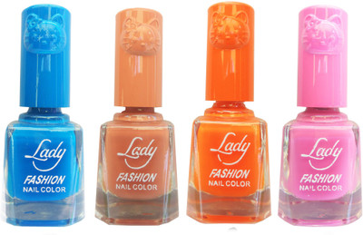 

Lady Fashion Colour Cap Insta Dry Nail polish (Evergreen Colours) Blue,Brown,Orange,Pink(Pack of 4)