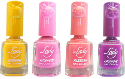 

Lady Fashion Colour Cap Insta Dry Nail polish (Evergreen Colours) Yellow,Pink,Pink,Purple(Pack of 4)
