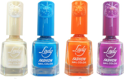 

Lady Fashion Colour Cap Insta Dry Nail polish (Evergreen Colours) White,Blue,Blue,Purple(Pack of 4)