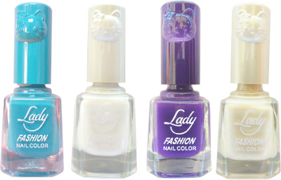 

Lady Fashion Colour Cap Insta Dry Nail polish (Evergreen Colours) Blue,White,Purple,White(Pack of 4)