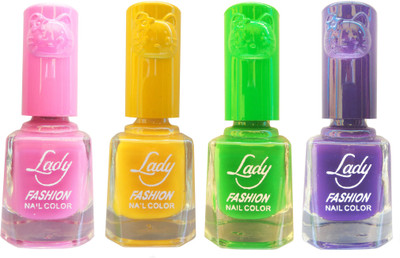 

Lady Fashion Colour Cap Insta Dry Nail polish (Evergreen Colours) Pink,Yellow,Green,Purple(Pack of 4)