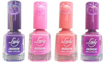 

Lady Fashion Colour Cap Insta Dry Nail polish (Evergreen Colours) Purple,Pink,Pink,Purple(Pack of 4)