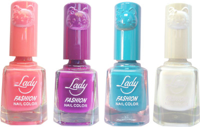 

Lady Fashion Colour Cap Insta Dry Nail polish (Evergreen Colours) Pink,Purple,Blue,White(Pack of 4)