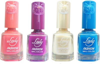 

Lady Fashion Colour Cap Insta Dry Nail polish (Evergreen Colours) Pink,Purple,White,Blue(Pack of 4)