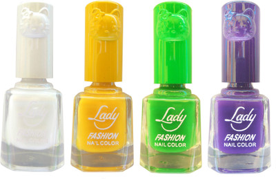 

Lady Fashion Colour Cap Insta Dry Nail polish (Evergreen Colours) White,Yellow,Green,Purple(Pack of 4)