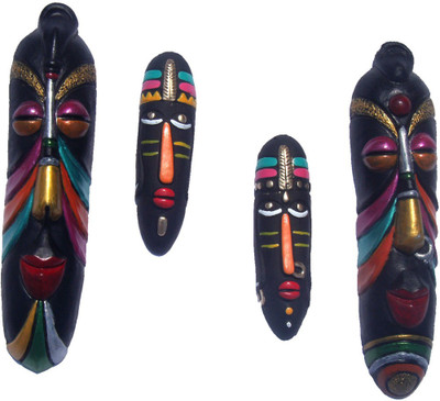 

Rasoh village hand artz combo of egyptian tribal couple medium wall hanging mask Decorative Showpiece - 28 cm(Terracotta, Multicolor)