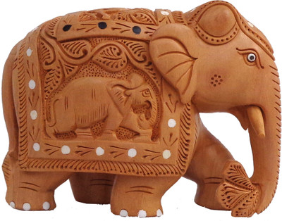 

LAVANSHI 4" kadamba wood elephant idol Decorative Showpiece - 11 cm(Wooden, Brown)