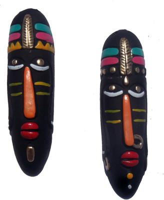 

Rasoh village hand artz small tribal couple wall hanging rural decorative mask Decorative Showpiece - 16 cm(Terracotta, Multicolor)