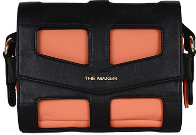 

THE MAKER Women Casual Pink, Black Leatherette Sling Bag, Black;pink