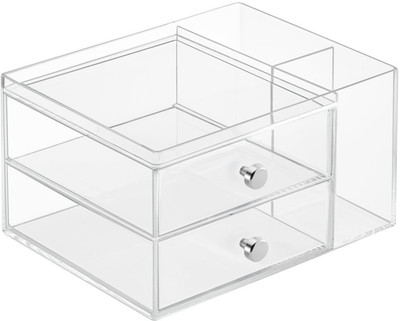 

InterDesign Clarity Stacking 2 Drawers with Side Organizer, Clear Multipurpose Vanity Box(White)