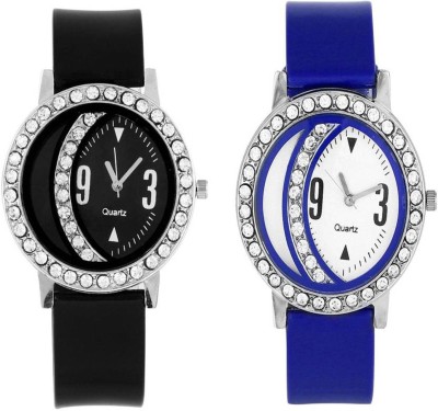 RJ Creation Stylish Fancy Diamond Studded Glory d022-BLK and BLU Watch  - For Women   Watches  (RJ Creation)