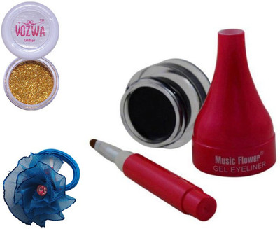 

Vozwa Golden Gilliter Powder, Music Flower Gel Eyeliner and band(Set of 3)