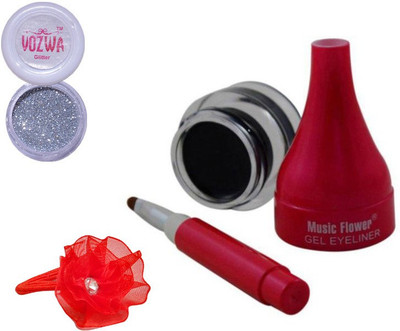 

Vozwa Silver Gilliter Powder, Music Flower Gel Eyeliner and band(Set of 3)