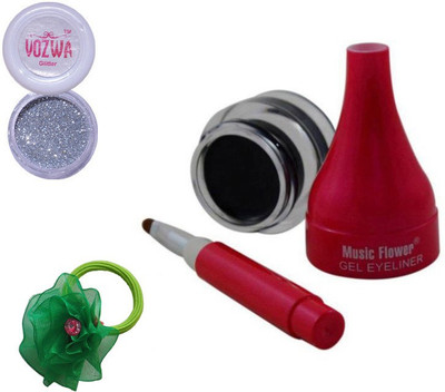 

Vozwa Silver Gilliter Powder, Music Flower Gel Eyeliner and band(Set of 3)