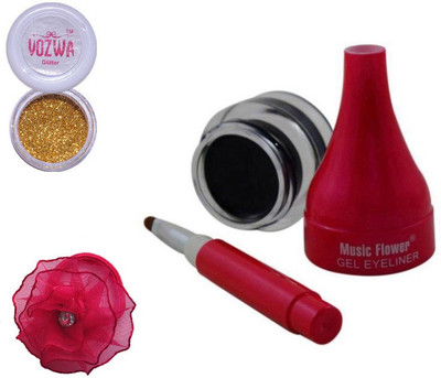 

Vozwa Golden Gilliter Powder, Music Flower Gel Eyeliner and band(Set of 3)