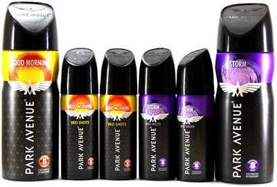 

Park Avenue Good Morning & Storm Combo Pack - 308g 2 Mega and 4 Mini Deodorant Spray - For Men(308 g, Pack of 6)