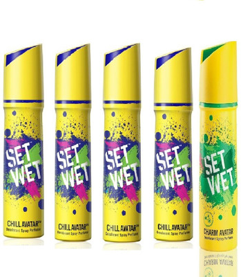 

Set Wet 4 Chill Avatar And 1 Charm Avatar set of 5 Deodorant Spray - For Men(150 ml, Pack of 5)