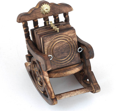 

GREENTOUCH 6 Compartments WOODEN Antique Look Chair Shape Tea Coaster Set Gift Item(Brown)