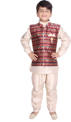 

DELHIITE Boys Festive & Party Kurta and Breeches Set(White Pack of 1, Multicolor_2