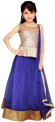

SATYAMFAB Girls Lehenga Choli Ethnic Wear Solid Lehenga, Choli and Dupatta Set(Blue, Pack of 1