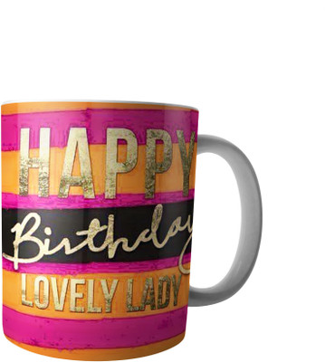 PrintVisa Happy Birthday Lovely Lady Ceramic Mug(300 ml), Multicolor