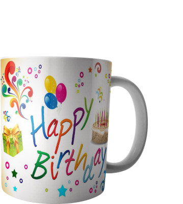 

PrintVisa Happy Birthday Dear designer Ceramic Mug(300 ml), Multicolor