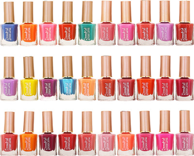 

Aroma Care Wholesale Market Rate Nail Polish Color Lacquer Set Of 30 Pcs (ACHIP03) Blue, Orange, Pink, Red, Green, Purple, Yellow, Peach, Mauve(Pack of 30)
