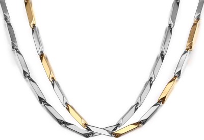 NAKABH 2 Piece Combo of Stunning Italian Solid Titanium, Silver, Gold-plated Plated Stainless Steel Chain Set