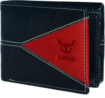 

Hidelink Men Multicolor Genuine Leather Wallet(8 Card Slots), Black & reddish brown