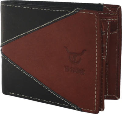 

Hidelink Men Multicolor Genuine Leather Wallet(8 Card Slots), Black & reddish brown