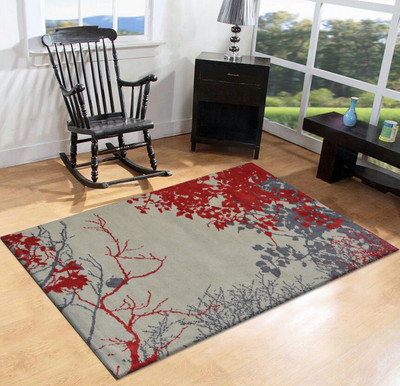 PRESTO BAZAAR Red, Beige, Grey Polyester Area Rug(2 ft,  X 5 ft, Rectangle)
