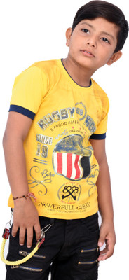 

JG FORCEMAN Boys & Girls Printed Cotton T Shirt(Yellow, Pack of 1