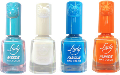 

Lady Fashion Colour Cap Insta Dry Nail polish (Evergreen Colours)37 Blue,White,Blue,Orange(Pack of 4)
