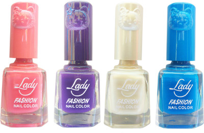 

Lady Fashion Colour Cap Insta Dry Nail polish (Evergreen Colours)27 Pink,Purple,White,Blue(Pack of 4)