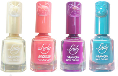 

Lady Fashion Colour Cap Insta Dry Nail polish (Evergreen Colours)14 White,Pink,Purple,Blue(Pack of 4)