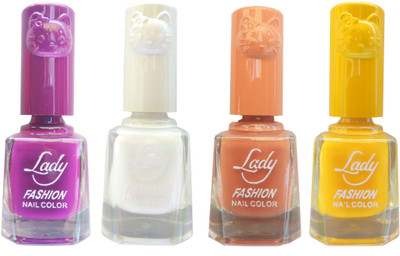 

Lady Fashion Colour Cap Insta Dry Nail polish (Evergreen Colours)35 Purple,White,Brown,White(Pack of 4)