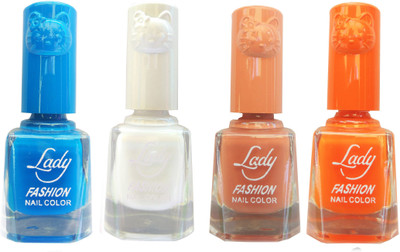 

Lady Fashion Colour Cap Insta Dry Nail polish (Evergreen Colours)17 Blue,White,Brown,Orange(Pack of 4)