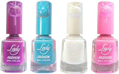

Lady Fashion Colour Cap Insta Dry Nail polish (Evergreen Colours)34 Purple,Blue,White,Pink(Pack of 4)