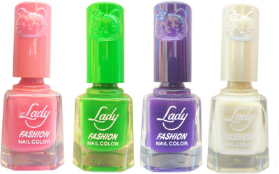 

Lady Fashion Colour Cap Insta Dry Nail polish (Evergreen Colours)26 Pink,Green,Purple,White(Pack of 4)