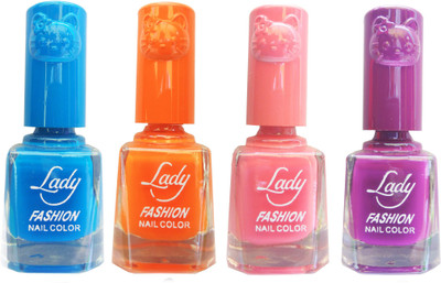 

Lady Fashion Colour Cap Insta Dry Nail polish (Evergreen Colours)16 Blue,Orange,Pink,Purple(Pack of 4)
