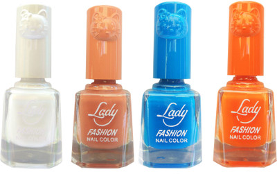

Lady Fashion Colour Cap Insta Dry Nail polish (Evergreen Colours)44 White,Brown,Blue,Orange(Pack of 4)