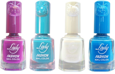 

Lady Fashion Colour Cap Insta Dry Nail polish (Evergreen Colours)33 Purple,Blue,White,Blue(Pack of 4)