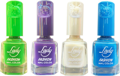 

Lady Fashion Colour Cap Insta Dry Nail polish (Evergreen Colours)4 Green,Purple,White,Blue(Pack of 4)