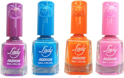 

Lady Fashion Colour Cap Insta Dry Nail polish (Evergreen Colours)32 Purple,Blue,Orange,Pink(Pack of 4)