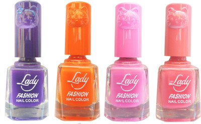 

Lady Fashion Colour Cap Insta Dry Nail polish (Evergreen Colours)11 Purple,Orange,Pink,Pink(Pack of 4)
