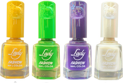 

Lady Fashion Colour Cap Insta Dry Nail polish (Evergreen Colours)1 Yellow,Green,Purple,White(Pack of 4)