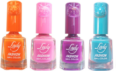 

Lady Fashion Colour Cap Insta Dry Nail polish (Evergreen Colours)18 Orange,Pink,Purple,Blue(Pack of 4)
