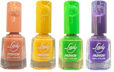 

Lady Fashion Colour Cap Insta Dry Nail polish (Evergreen Colours)45 Brown,Yellow,Green,Purple(Pack of 4)